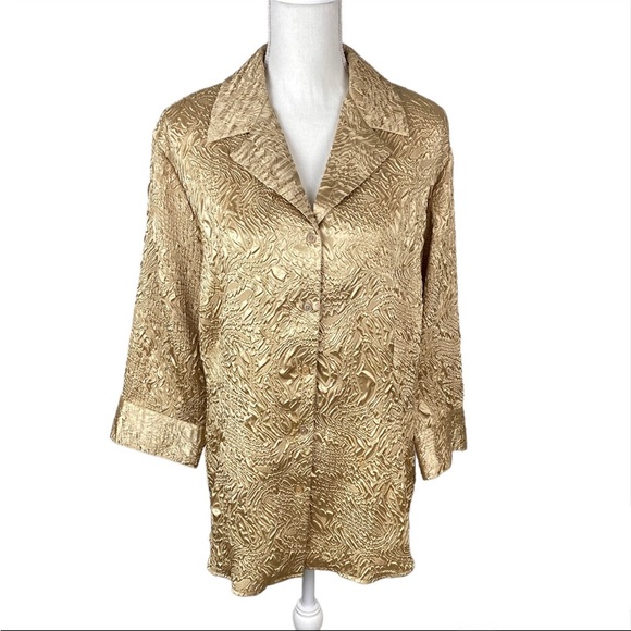 Cato Woman’s Plus Size 18/20W Button Up Gold Brocade Blazer 3/4 Sleeves EUC - Picture 1 of 12